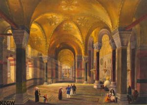 Een lithografie van Louis Haghe uit: Aya Sofia: as recently restored by order of H.M. the sultan Abdul Mediid: from the original drawings by chevalier Gaspard Forsati… London: Colnachi, 1852 [3144 B 3] 