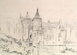 Popkensburg. Tekening door J. Pelgrom, 1859. In bruikleen bij Zeeuws Archief