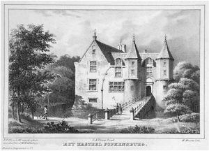 Zelandia Illustrata II-969. Steendruk van Desguerrois en Co. naar een tekening van J.F. Christ naar schets van J.M. Brillenburg uit 1839. Uit Robidé van der Aa, Oud Nederland in burgten. Hoog 10,5 cm, breed 16 cm.In bruikleen bij het Zeeuws Archief.