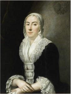 G 1564. Portret Anna Sara Boudaen (1718-1781), toegeschreven aan J. Appelius. Dit schilderij hing boven de schoorsteen rechts. Olieverf op doek, hoog 81 cm, breed 60 cm. In bruikleen bij het Zeeuws Museum.