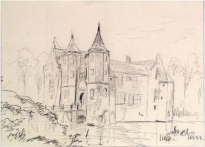 Zelandia Illustrata II-970. Popkensburg. Tekening door J. Pelgrom, 1859. Hoog 23,4 cm, breed 32 cm. In bruikleen bij het Zeeuws Archief. 