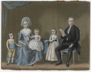 Zelandia Illustrata aanwinst 281. Jacob Verheye van Citters en zijn gezin. Pasteltekening door Jelgershuis, 1785. Hoog 35 cm, breed 45 cm. In bruikleen bij het Zeeuws Archief.