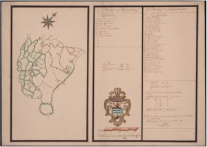 Zelandia Illustrata I-1339. Kaart van het Ambacht Popkensburg/Buttinge, 1679. Oriëntatie: NW boven. Hoog 54,4 cm, breed 74,8 cm. In bruikleen bij het Zeeuws Archief.