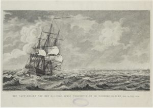 Zelandia Illustrata III-232Het vergaan van de Woestduyn voor Walcheren. Gravure door en naar tekening van D. de Jong met adres van J. de Leeuw, 1779. Hoog 32 cm, breed 41,5 cm. In bruikleen bij het Zeeuws Archief.