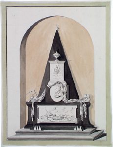 Zelandia Illustrata II-1274Grafmonument van Daniël O. Barwell in de Sint Jacobskerk te Vlissingen. Tekening in kleur, zonder naam en zonder jaar, begin 19de eeuw. Hoog 33,7 cm, breed 25,5 cm. In bruikleen bij het Zeeuws Archief.